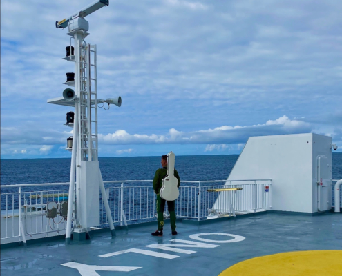 Richard on ferry to Orkney